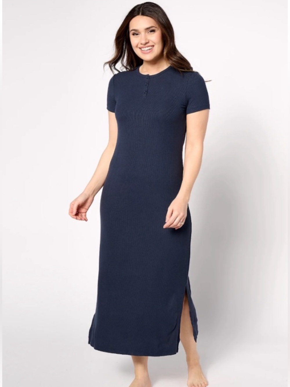 Barefoot Dreams - Malibu Collection ultra soft rib Henley dress - Indigo